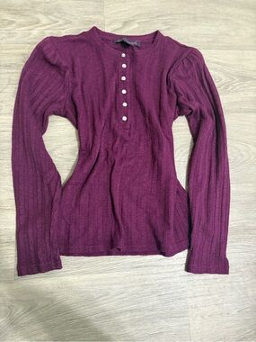 Women’s Long Sleeve Ribbed Henley Top - Plum